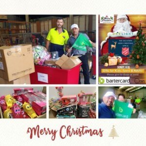 Collage of Christmas photos donating items to charities