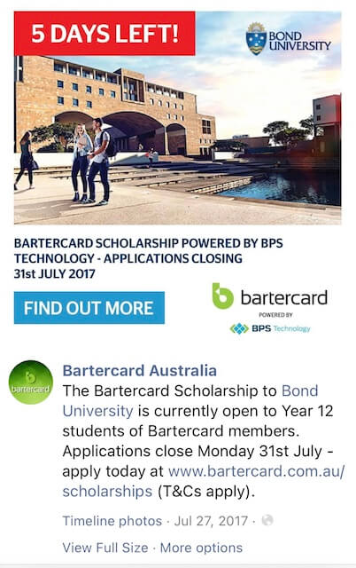 Bartercard Bond University Scholarships