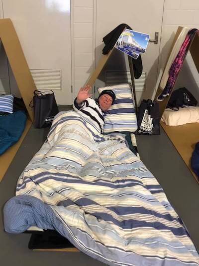 Image of One Light Charity Director, Tony Wiese sleeping rough at the 2019 Vinnies CEO Sleepout.