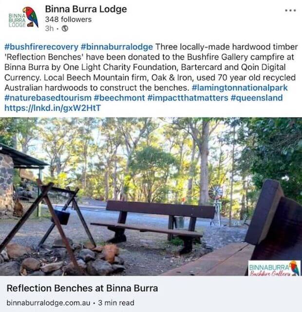 Wood bench donated by One L Charity
