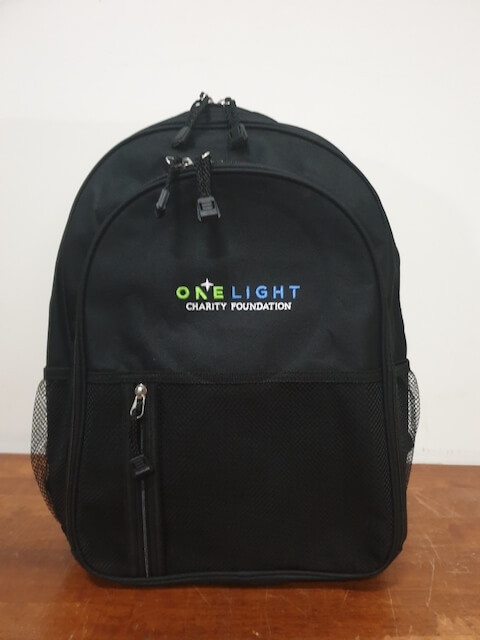 One Light Charity Foundation black backpack