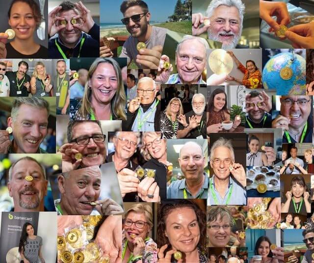 Collage of people's faces with Bartercard dollar